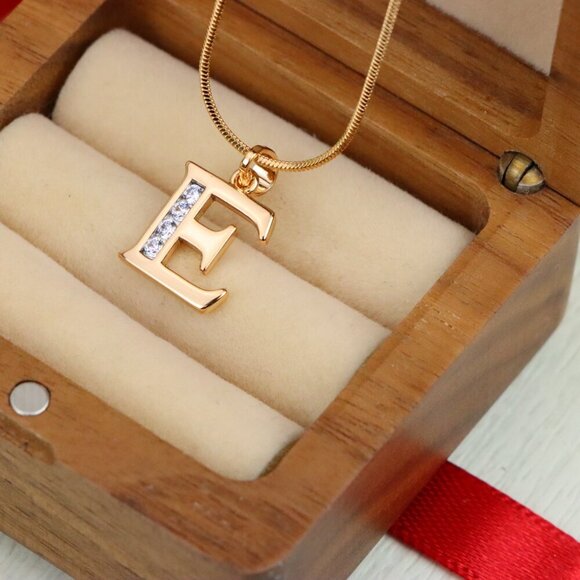 "Rose Gold Letter E Pendant with Crystals – 18K Gold Plated Charm, XPPT1354 - Picture 9 of 13